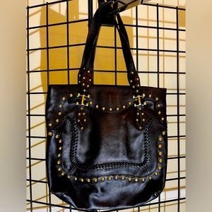 Via Spiga Black Leather Gold Studded Bag